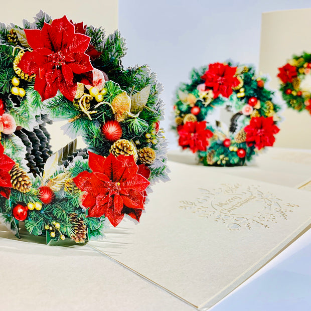 Gorgeous Christmas Poinsettia Wreath Origami Pop Cards 3D Pop Up Greeting Card Merry Christmas Thank You Handmade Best Wishes Blank Card Gift Happy Holidays Celebrate the Special Day Moment with Family and Friends