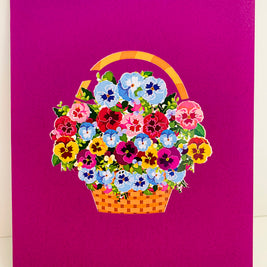 Gorgeous Pansies Flower Basket Origami Pop Cards 3D Pop Up Greeting Card Happy Birthday Thank You Handmade Gift Thinking of You Blank Card for Any Occasion Happy Mother's Day Happy Father's Australiana Celebrate the Beauty of Autumn Flowe