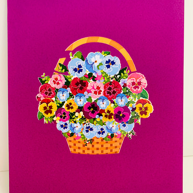Gorgeous Pansies Flower Basket Origami Pop Cards 3D Pop Up Greeting Card Happy Birthday Thank You Handmade Gift Thinking of You Blank Card for Any Occasion Happy Mother's Day Happy Father's Australiana Celebrate the Beauty of Autumn Flowe