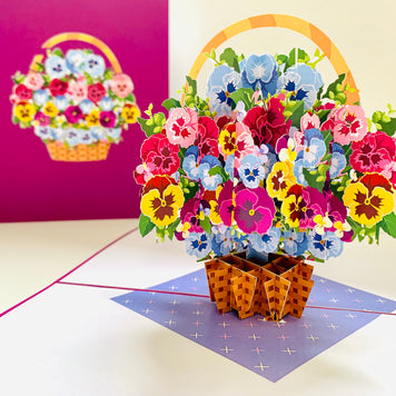 Gorgeous Pansies Flower Basket Origami Pop Cards 3D Pop Up Greeting Card Happy Birthday Thank You Handmade Gift Thinking of You Blank Card for Any Occasion Happy Mother's Day Happy Father's Australiana Celebrate the Beauty of Autumn Flowe