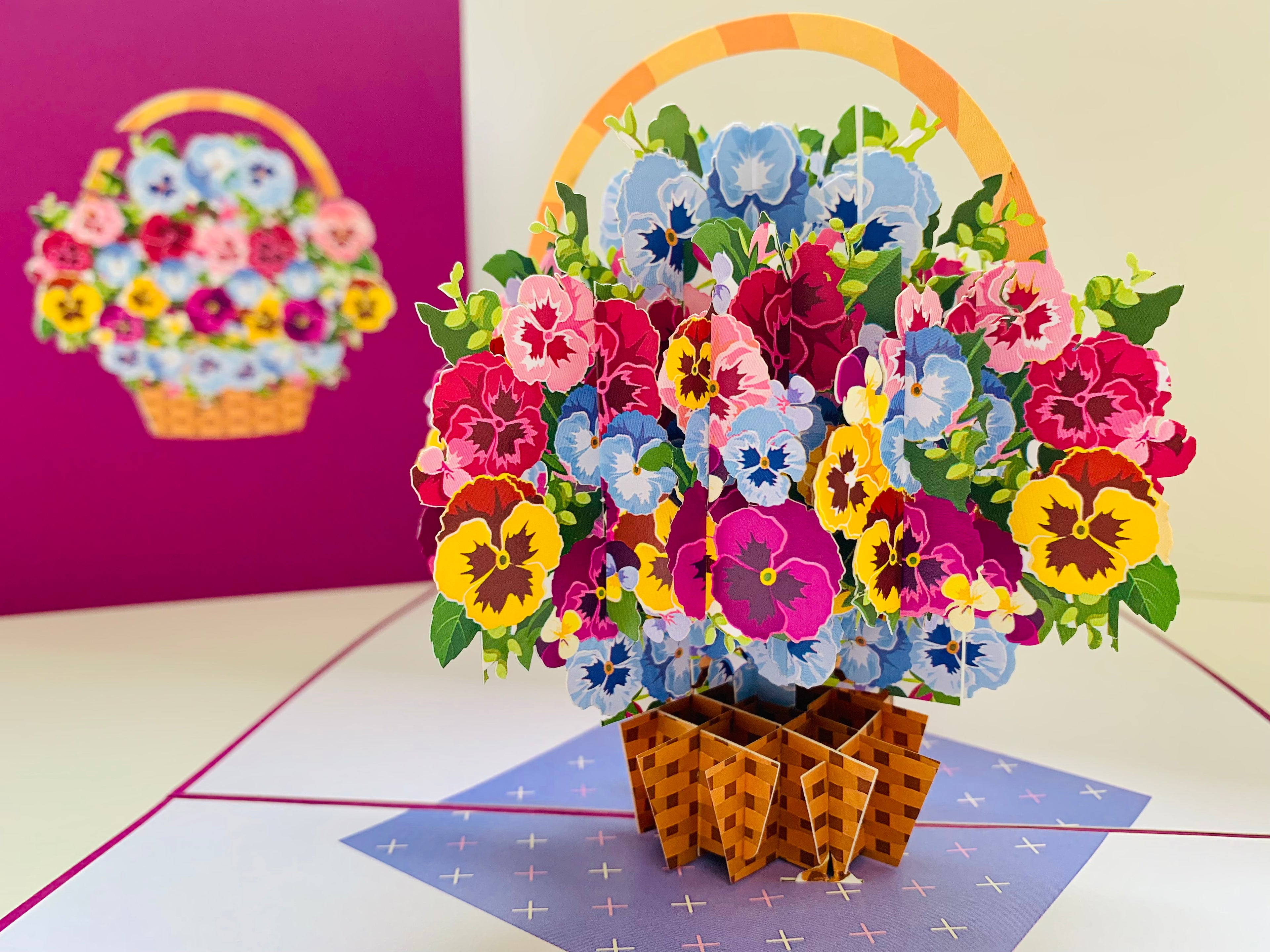 Gorgeous Pansies Flower Basket Origami Pop Cards 3D Pop Up Greeting Card Happy Birthday Thank You Handmade Gift Thinking of You Blank Card for Any Occasion Happy Mother's Day Happy Father's Australiana Celebrate the Beauty of Autumn Flowe