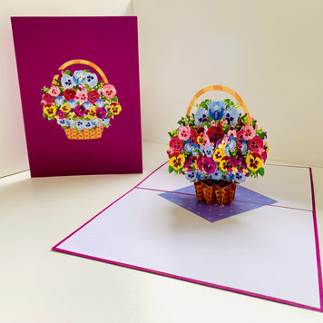 Gorgeous Pansies Flower Basket Origami Pop Cards 3D Pop Up Greeting Card Happy Birthday Thank You Handmade Gift Thinking of You Blank Card for Any Occasion Happy Mother's Day Happy Father's Australiana Celebrate the Beauty of Autumn Flowe