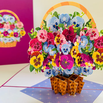 Gorgeous Pansies Flower Basket Origami Pop Cards 3D Pop Up Greeting Card Happy Birthday Thank You Handmade Gift Thinking of You Blank Card for Any Occasion Happy Mother's Day Happy Father's Australiana Celebrate the Beauty of Autumn Flowe