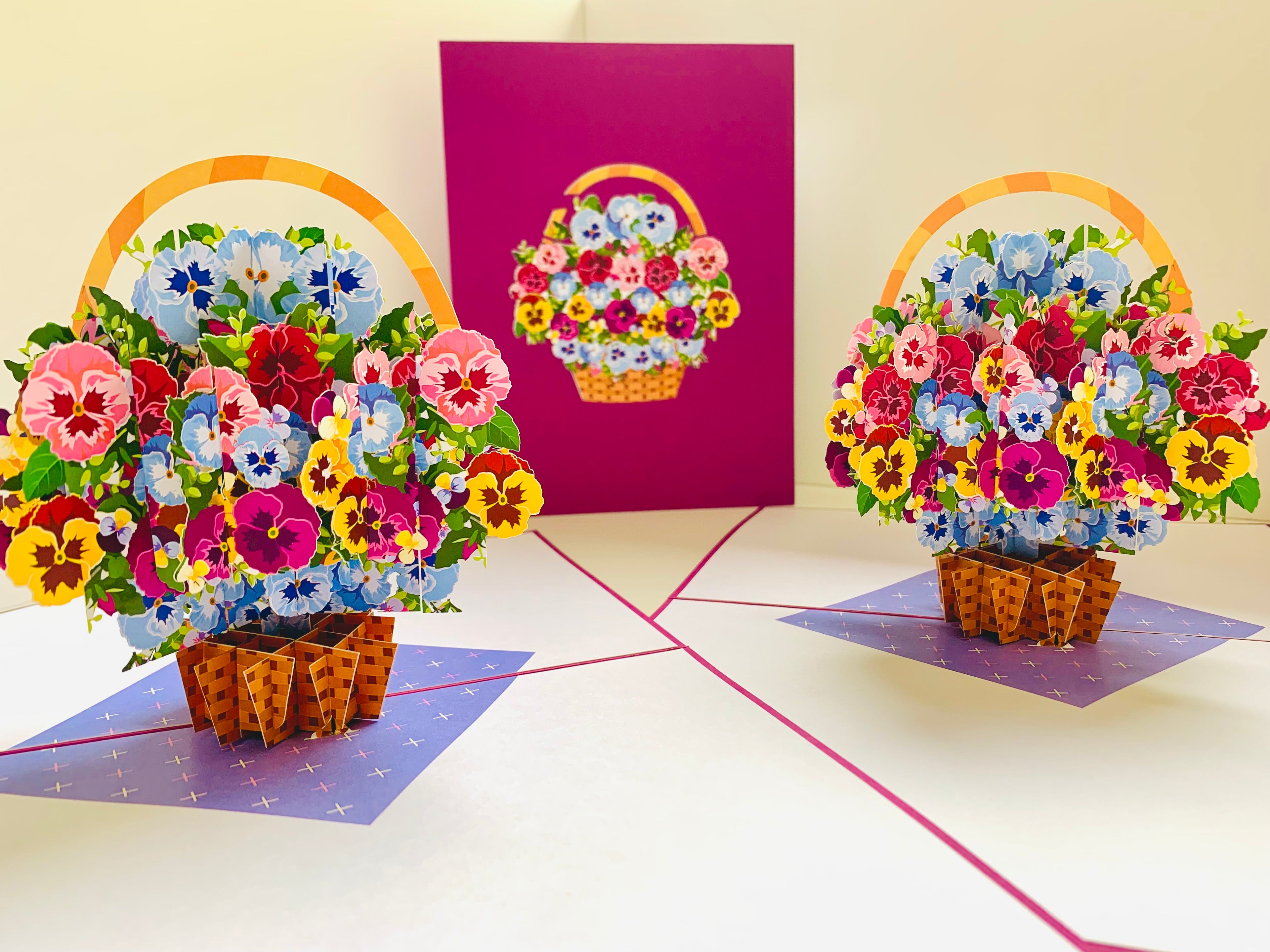 Gorgeous Pansies Flower Basket Origami Pop Cards 3D Pop Up Greeting Card Happy Birthday Thank You Handmade Gift Thinking of You Blank Card for Any Occasion Happy Mother's Day Happy Father's Australiana Celebrate the Beauty of Autumn Flowe