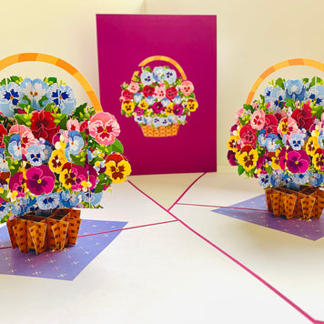 Gorgeous Pansies Flower Basket Origami Pop Cards 3D Pop Up Greeting Card Happy Birthday Thank You Handmade Gift Thinking of You Blank Card for Any Occasion Happy Mother's Day Happy Father's Australiana Celebrate the Beauty of Autumn Flowe