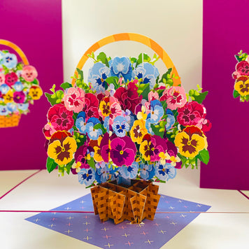 Gorgeous Pansies Flower Basket Origami Pop Cards 3D Pop Up Greeting Card Happy Birthday Thank You Handmade Gift Thinking of You Blank Card for Any Occasion Happy Mother's Day Happy Father's Australiana Celebrate the Beauty of Autumn Flowe
