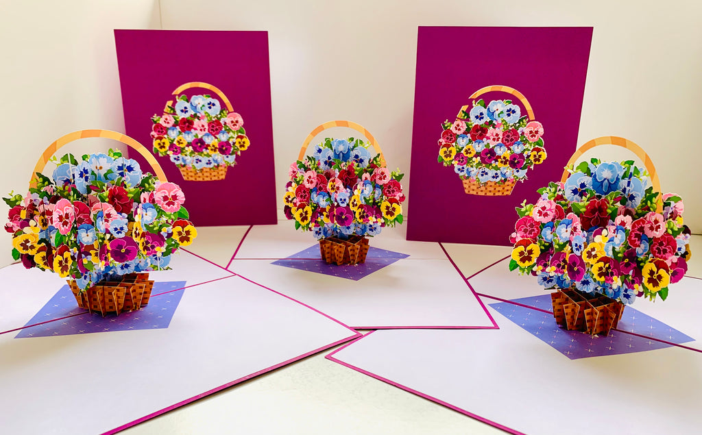 Gorgeous Pansies Flower Basket Origami Pop Cards 3D Pop Up Greeting Card Happy Birthday Thank You Handmade Gift Thinking of You Blank Card for Any Occasion Happy Mother's Day Happy Father's Australiana Celebrate the Beauty of Autumn Flowe