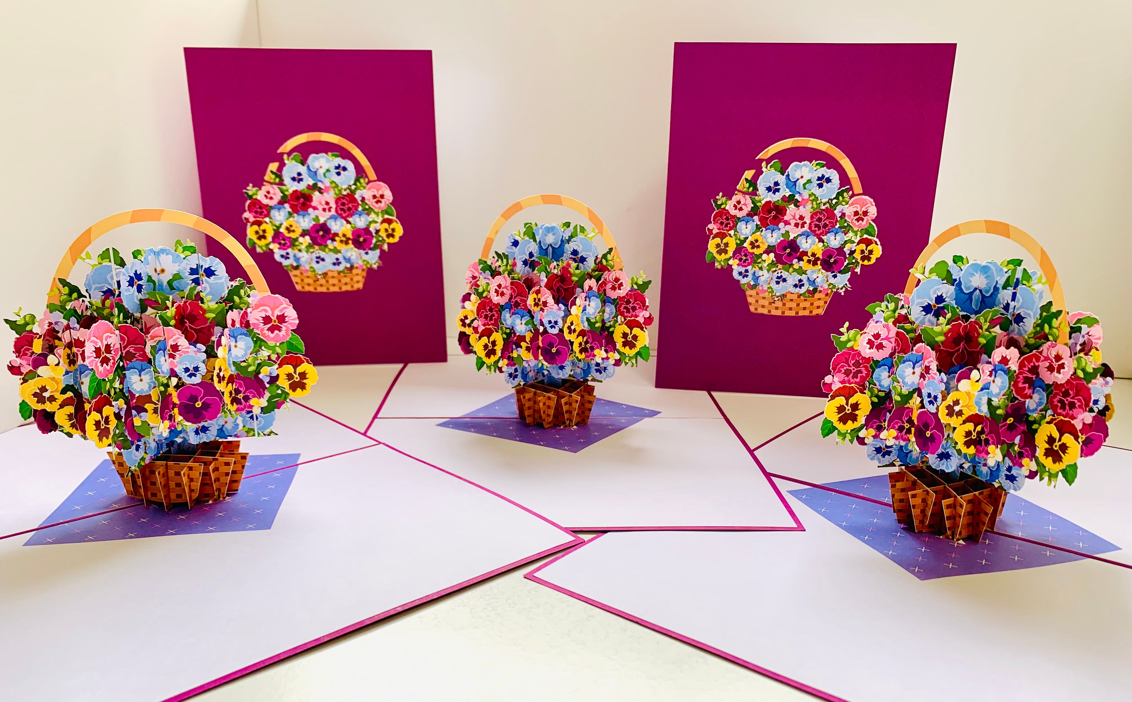 Gorgeous Pansies Flower Basket Origami Pop Cards 3D Pop Up Greeting Card Happy Birthday Thank You Handmade Gift Thinking of You Blank Card for Any Occasion Happy Mother's Day Happy Father's Australiana Celebrate the Beauty of Autumn Flowe