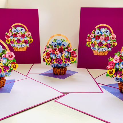 Gorgeous Pansies Flower Basket Origami Pop Cards 3D Pop Up Greeting Card Happy Birthday Thank You Handmade Gift Thinking of You Blank Card for Any Occasion Happy Mother's Day Happy Father's Australiana Celebrate the Beauty of Autumn Flowe