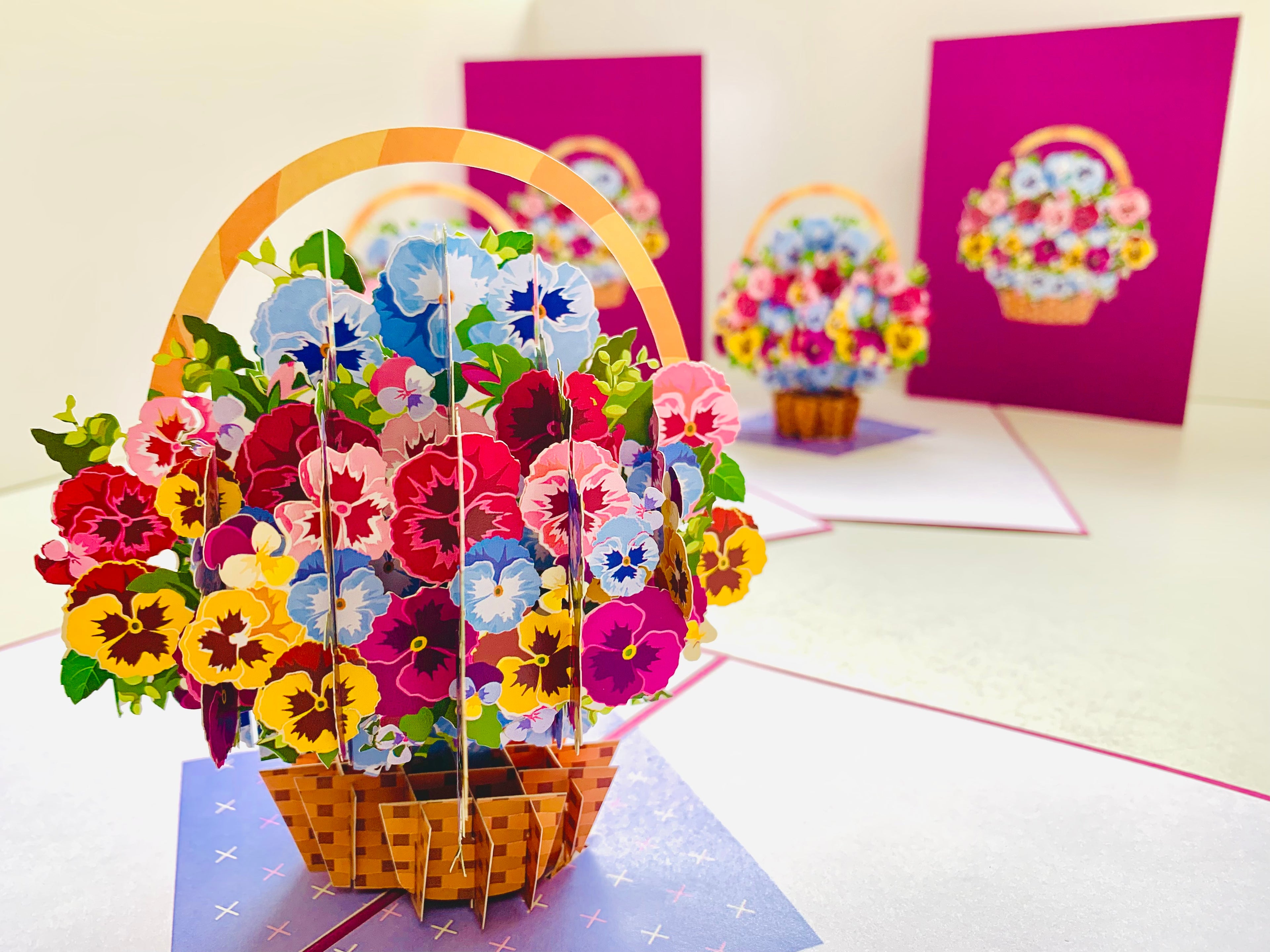 Gorgeous Pansies Flower Basket Origami Pop Cards 3D Pop Up Greeting Card Happy Birthday Thank You Handmade Gift Thinking of You Blank Card for Any Occasion Happy Mother's Day Happy Father's Australiana Celebrate the Beauty of Autumn Flowe