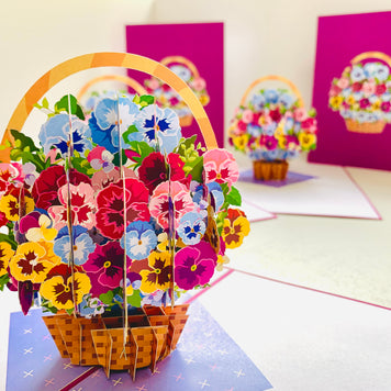Gorgeous Pansies Flower Basket Origami Pop Cards 3D Pop Up Greeting Card Happy Birthday Thank You Handmade Gift Thinking of You Blank Card for Any Occasion Happy Mother's Day Happy Father's Australiana Celebrate the Beauty of Autumn Flowe
