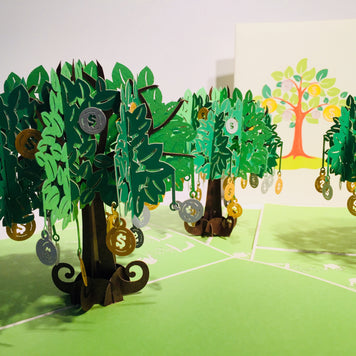 Green Money Tree - Good luck 3D POP UP GREETING CARD - Created by Origami Pop Cards Australian Design & Handmade 3D Pop Up Magical Paper Cards, Handmade Pop Up Cards Happy Valentine's Day Celebrate Love Heart Fell and Romantic