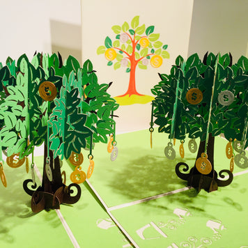 Green Money Tree - Good luck 3D POP UP GREETING CARD - Created by Origami Pop Cards Australian Design & Handmade 3D Pop Up Magical Paper Cards, Handmade Pop Up Cards Happy Valentine's Day Celebrate Love Heart Fell and Romantic