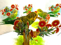 Green & Yellow Budgie with Australian Native Red Gumnut Blossoms Origami Pop Cards 3D Pop Up Greeting Card Celebrate Happy Birthday Thank You Handmade Best Wishes Thinking of You Blank Card Any Occasion Happy Mother's Day Happy Father's Day Australiana