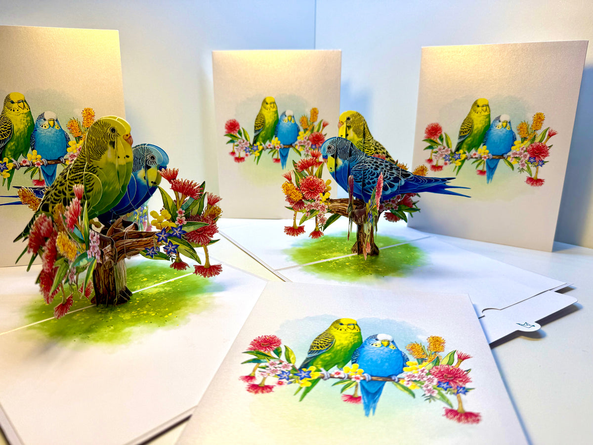 Green and Blue Budgie Parakeet Lovebirds - Our Third Most Popular Pet Origami Pop Cards 3D Pop Up Greeting Card Celebrate Happy Birthday Thank You Handmade Best Wishes Thinking of You Blank Card Any Occasion Happy Mother's Day Happy Father's Day