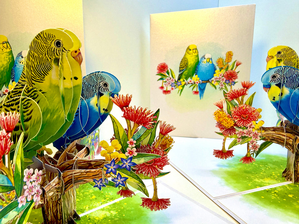 Green and Blue Budgie Parakeet Lovebirds - Our Third Most Popular Pet Origami Pop Cards 3D Pop Up Greeting Card Celebrate Happy Birthday Thank You Handmade Best Wishes Thinking of You Blank Card Any Occasion Happy Mother's Day Happy Father's Day