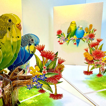 Green and Blue Budgie Parakeet Lovebirds - Our Third Most Popular Pet Origami Pop Cards 3D Pop Up Greeting Card Celebrate Happy Birthday Thank You Handmade Best Wishes Thinking of You Blank Card Any Occasion Happy Mother's Day Happy Father's Day