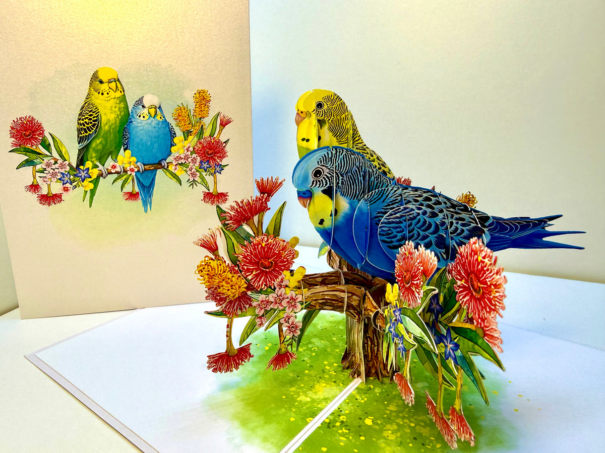 Green and Blue Budgie Parakeet Lovebirds - Our Third Most Popular Pet Origami Pop Cards 3D Pop Up Greeting Card Celebrate Happy Birthday Thank You Handmade Best Wishes Thinking of You Blank Card Any Occasion Happy Mother's Day Happy Father's Day