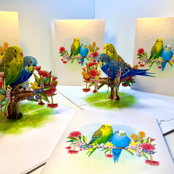 Green and Blue Budgie Parakeet Lovebirds - Our Third Most Popular Pet Origami Pop Cards 3D Pop Up Greeting Card Celebrate Happy Birthday Thank You Handmade Best Wishes Thinking of You Blank Card Any Occasion Happy Mother's Day Happy Father's Day