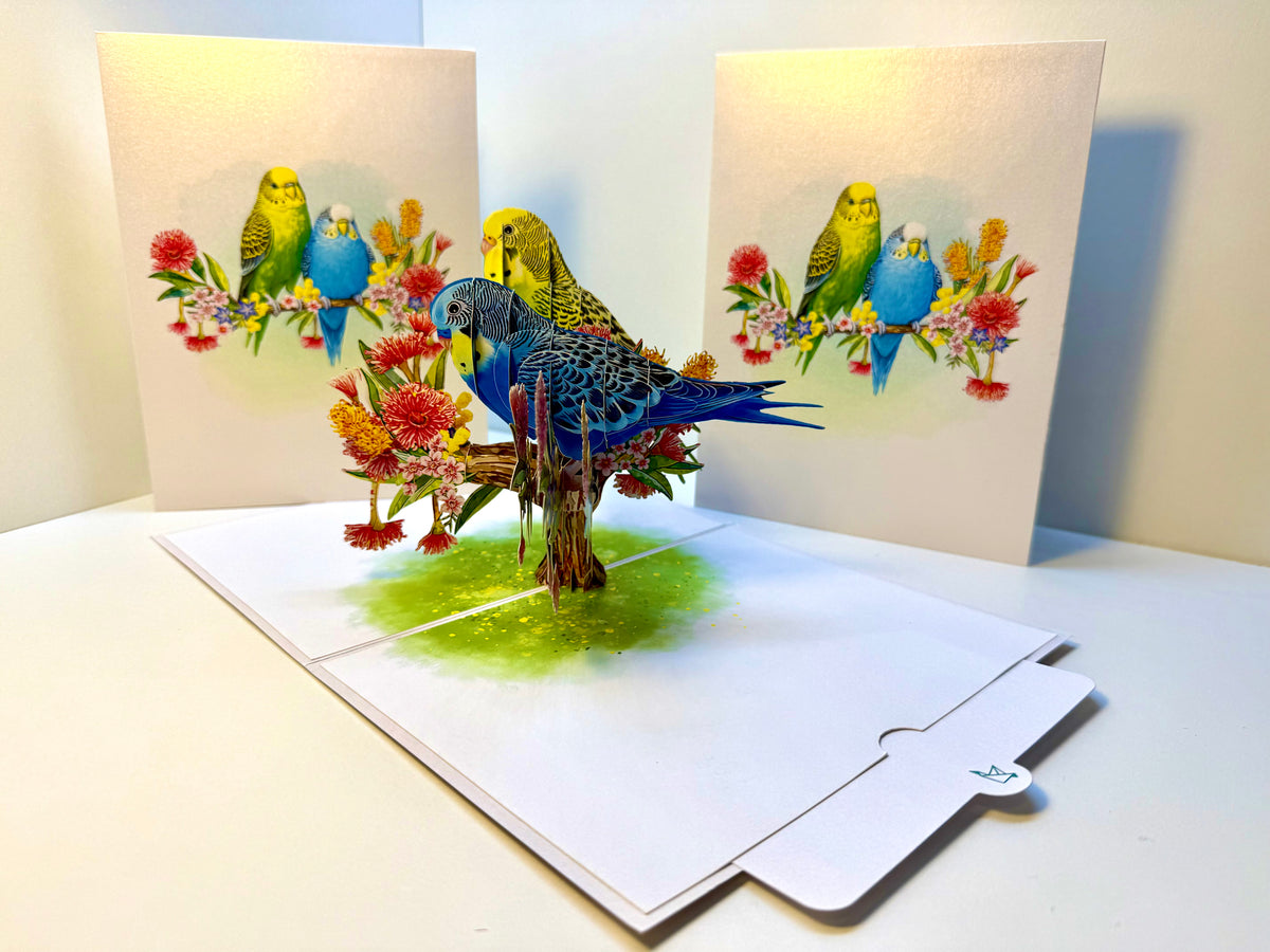 Green and Blue Budgie Parakeet Lovebirds - Our Third Most Popular Pet Origami Pop Cards 3D Pop Up Greeting Card Celebrate Happy Birthday Thank You Handmade Best Wishes Thinking of You Blank Card Any Occasion Happy Mother's Day Happy Father's Day