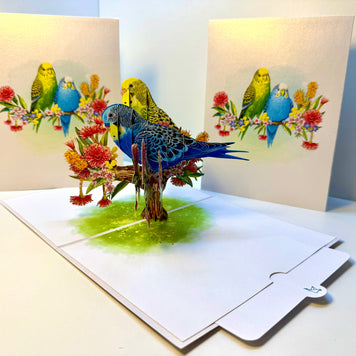 Green and Blue Budgie Parakeet Lovebirds - Our Third Most Popular Pet Origami Pop Cards 3D Pop Up Greeting Card Celebrate Happy Birthday Thank You Handmade Best Wishes Thinking of You Blank Card Any Occasion Happy Mother's Day Happy Father's Day
