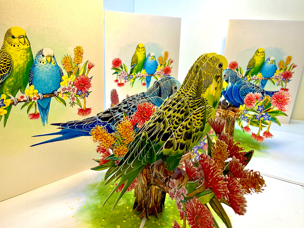 Green and Blue Budgie Parakeet Lovebirds - Our Third Most Popular Pet Origami Pop Cards 3D Pop Up Greeting Card Celebrate Happy Birthday Thank You Handmade Best Wishes Thinking of You Blank Card Any Occasion Happy Mother's Day Happy Father's Day