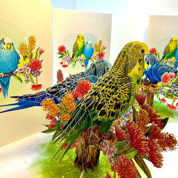 Green and Blue Budgie Parakeet Lovebirds - Our Third Most Popular Pet Origami Pop Cards 3D Pop Up Greeting Card Celebrate Happy Birthday Thank You Handmade Best Wishes Thinking of You Blank Card Any Occasion Happy Mother's Day Happy Father's Day