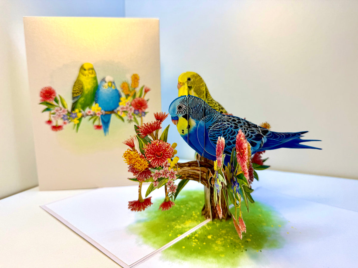 Green and Blue Budgie Parakeet Lovebirds - Our Third Most Popular Pet Origami Pop Cards 3D Pop Up Greeting Card Celebrate Happy Birthday Thank You Handmade Best Wishes Thinking of You Blank Card Any Occasion Happy Mother's Day Happy Father's Day