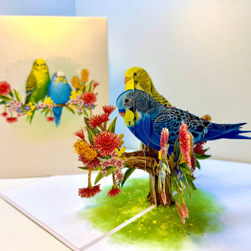 Green and Blue Budgie Parakeet Lovebirds - Our Third Most Popular Pet Origami Pop Cards 3D Pop Up Greeting Card Celebrate Happy Birthday Thank You Handmade Best Wishes Thinking of You Blank Card Any Occasion Happy Mother's Day Happy Father's Day