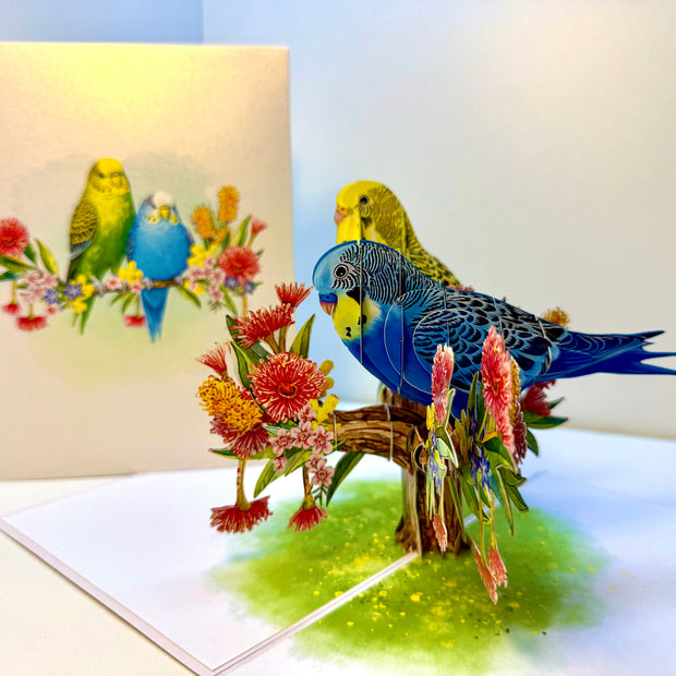 Green and Blue Budgie Parakeet Lovebirds - Our Third Most Popular Pet Origami Pop Cards 3D Pop Up Greeting Card Celebrate Happy Birthday Thank You Handmade Best Wishes Thinking of You Blank Card Any Occasion Happy Mother's Day Happy Father's Day