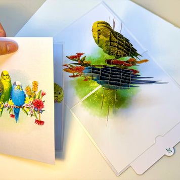 Green and Blue Budgie Parakeet Lovebirds - Our Third Most Popular Pet Origami Pop Cards 3D Pop Up Greeting Card Celebrate Happy Birthday Thank You Handmade Best Wishes Thinking of You Blank Card Any Occasion Happy Mother's Day Happy Father's Day