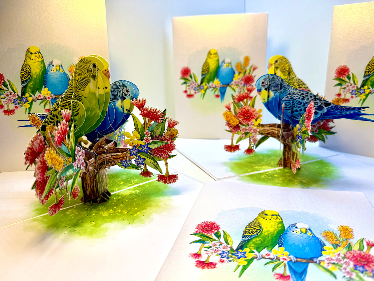 Green and Blue Budgie Parakeet Lovebirds - Our Third Most Popular Pet Origami Pop Cards 3D Pop Up Greeting Card Celebrate Happy Birthday Thank You Handmade Best Wishes Thinking of You Blank Card Any Occasion Happy Mother's Day Happy Father's Day