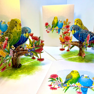 Green and Blue Budgie Parakeet Lovebirds - Our Third Most Popular Pet Origami Pop Cards 3D Pop Up Greeting Card Celebrate Happy Birthday Thank You Handmade Best Wishes Thinking of You Blank Card Any Occasion Happy Mother's Day Happy Father's Day