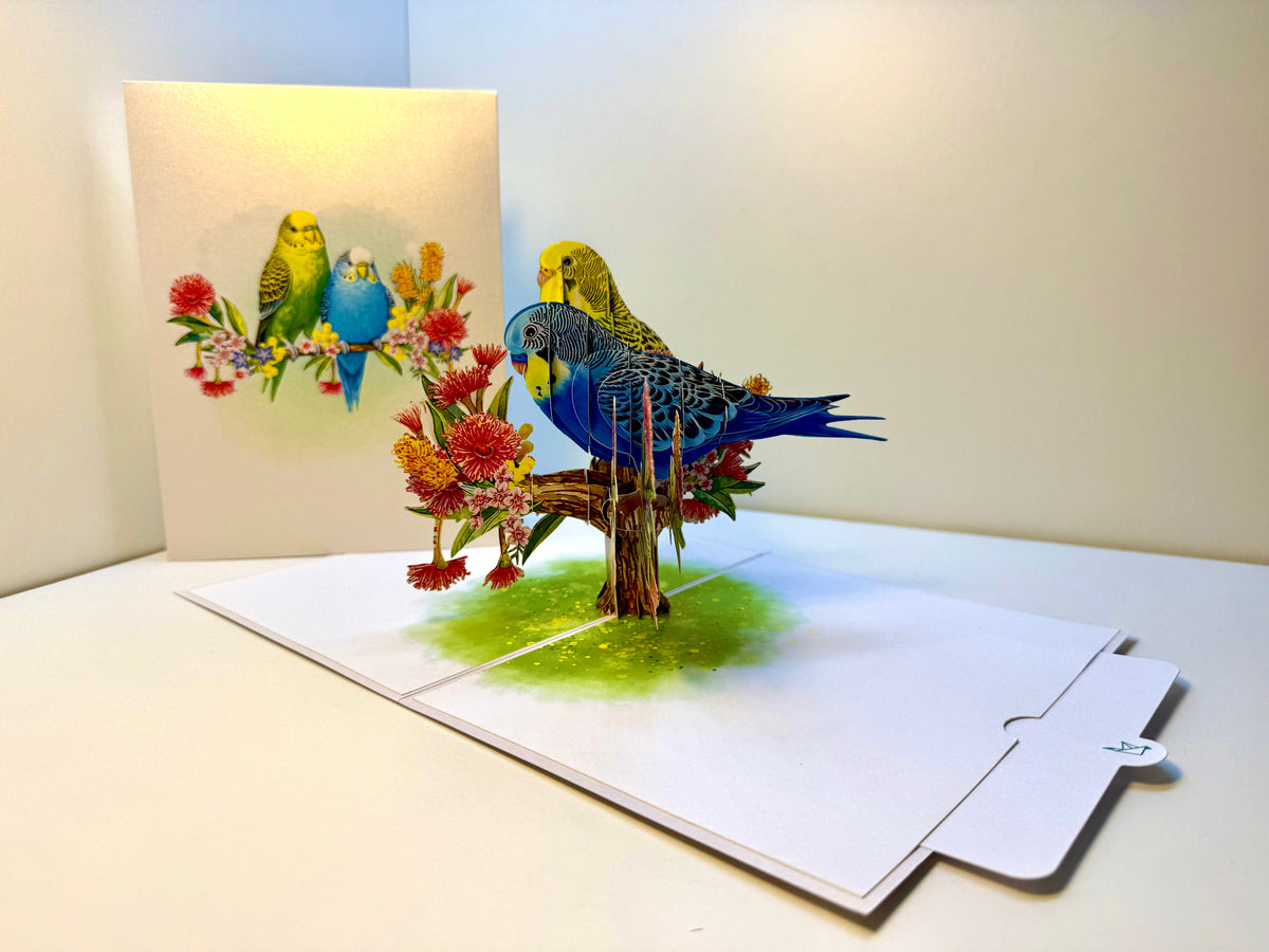 Green and Blue Budgie Parakeet Lovebirds - Our Third Most Popular Pet Origami Pop Cards 3D Pop Up Greeting Card Celebrate Happy Birthday Thank You Handmade Best Wishes Thinking of You Blank Card Any Occasion Happy Mother's Day Happy Father's Day