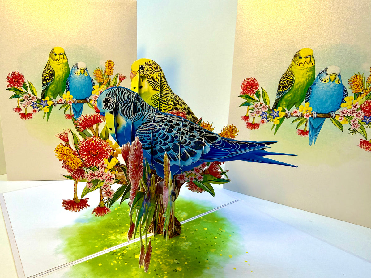 Green and Blue Budgie Parakeet Lovebirds - Our Third Most Popular Pet Origami Pop Cards 3D Pop Up Greeting Card Celebrate Happy Birthday Thank You Handmade Best Wishes Thinking of You Blank Card Any Occasion Happy Mother's Day Happy Father's Day