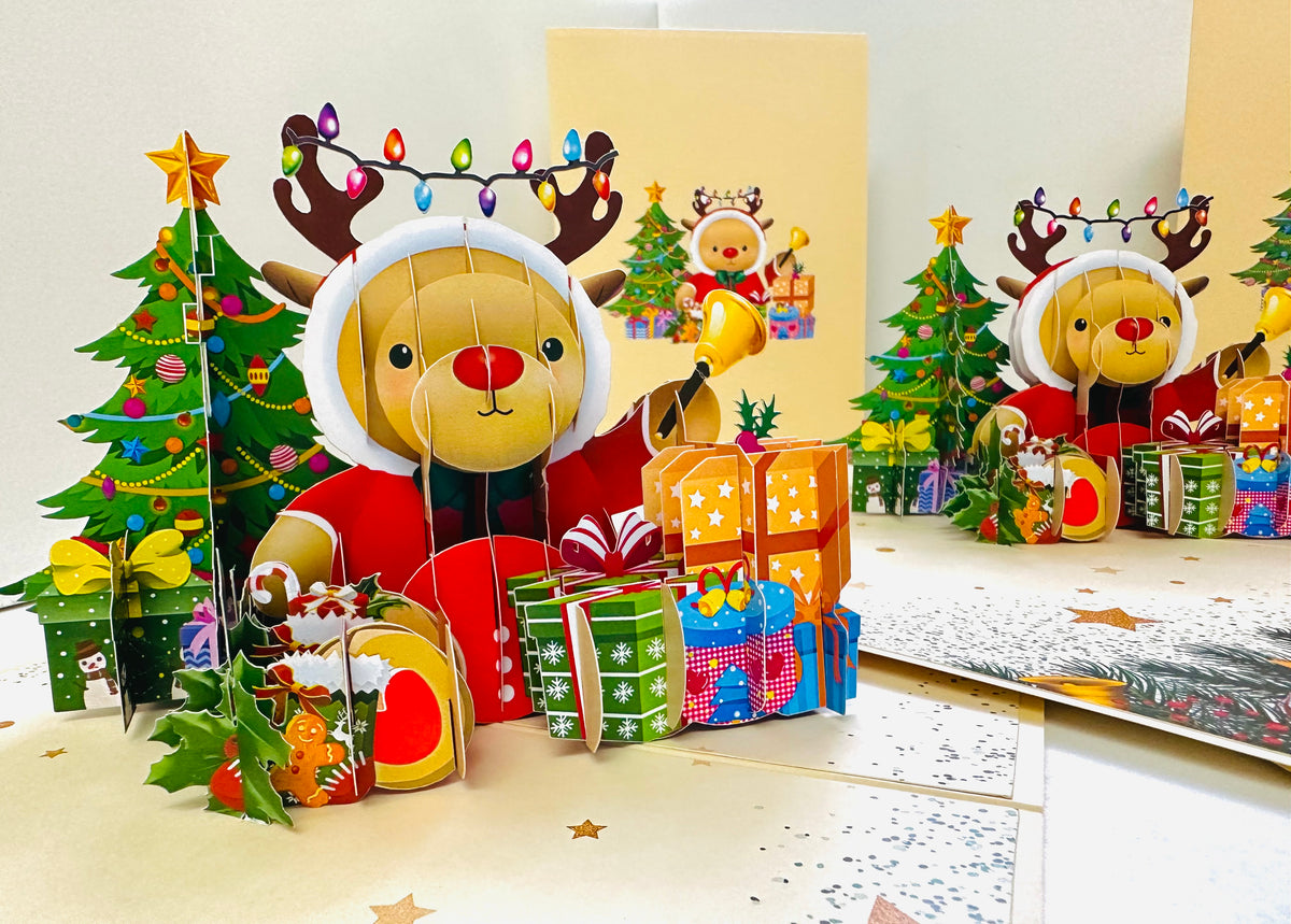 Grumpy Rudolph The Red Nosed Reindeer Origami Pop Cards 3D Pop Up Greeting Card Merry Christmas Thank You Handmade Best Wishes Blank Card Gift Happy Holidays Celebrate the Special Day Moment with Family and Friends