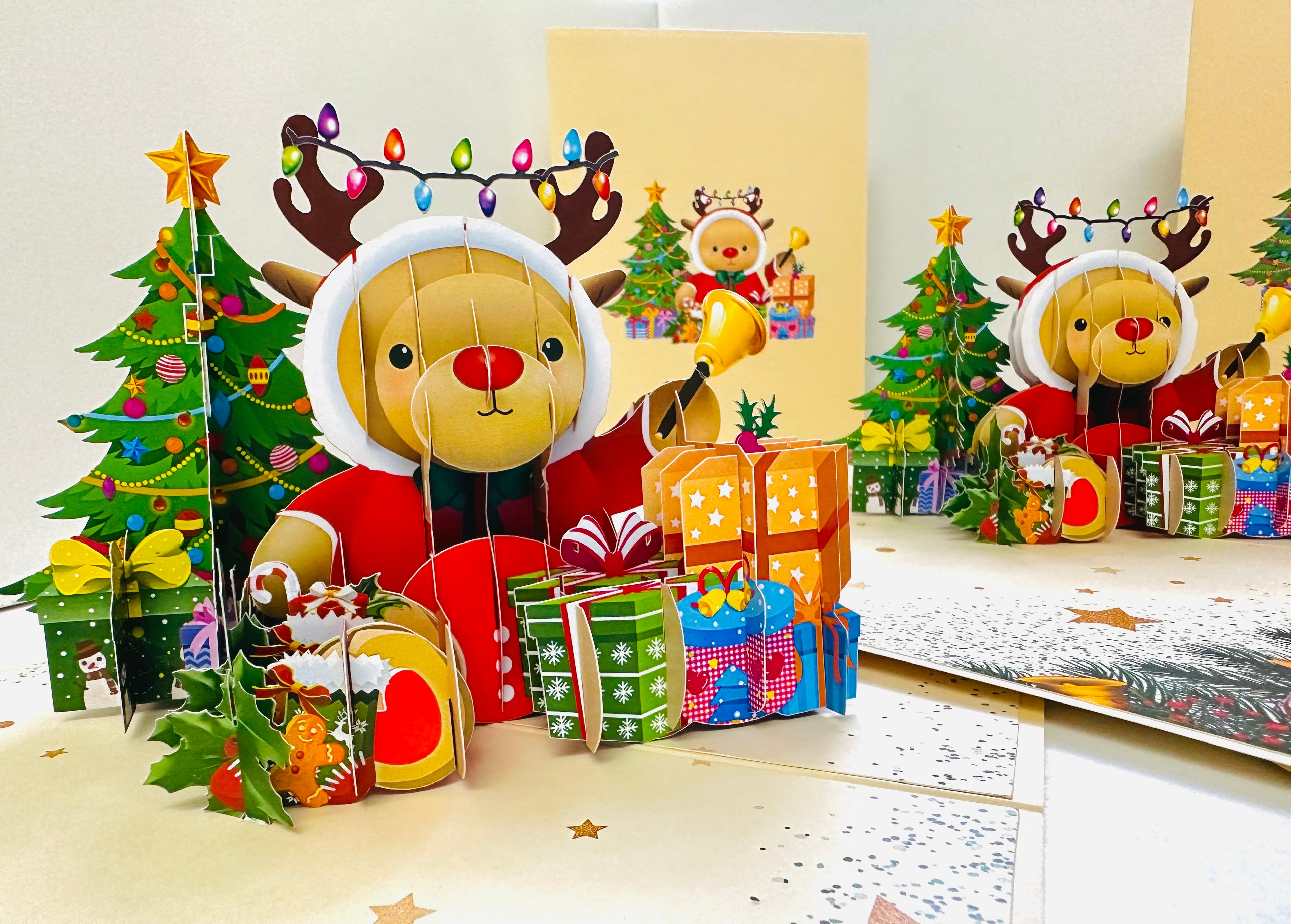 Grumpy Rudolph The Red Nosed Reindeer Origami Pop Cards 3D Pop Up Greeting Card Merry Christmas Thank You Handmade Best Wishes Blank Card Gift Happy Holidays Celebrate the Special Day Moment with Family and Friends