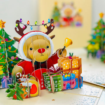 Grumpy Rudolph The Red Nosed Reindeer Origami Pop Cards 3D Pop Up Greeting Card Merry Christmas Thank You Handmade Best Wishes Blank Card Gift Happy Holidays Celebrate the Special Day Moment with Family and Friends