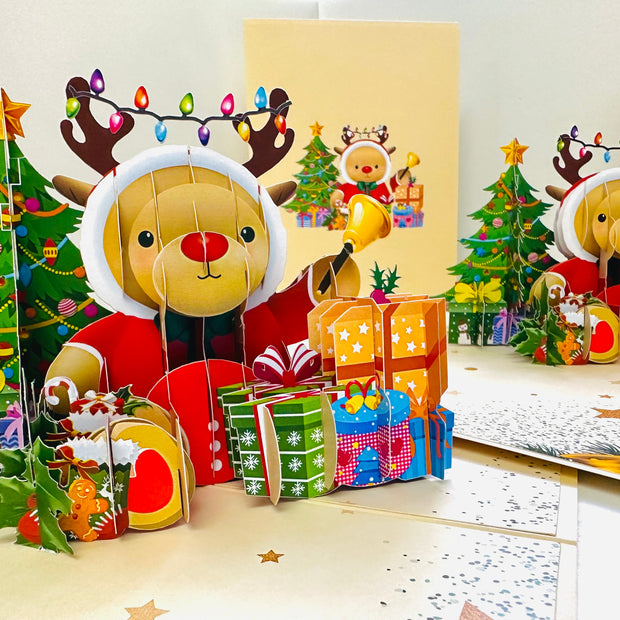 Grumpy Rudolph The Red Nosed Reindeer Origami Pop Cards 3D Pop Up Greeting Card Merry Christmas Thank You Handmade Best Wishes Blank Card Gift Happy Holidays Celebrate the Special Day Moment with Family and Friends