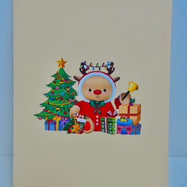 Grumpy Rudolph The Red Nosed Reindeer Origami Pop Cards 3D Pop Up Greeting Card Merry Christmas Thank You Handmade Best Wishes Blank Card Gift Happy Holidays Celebrate the Special Day Moment with Family and Friends