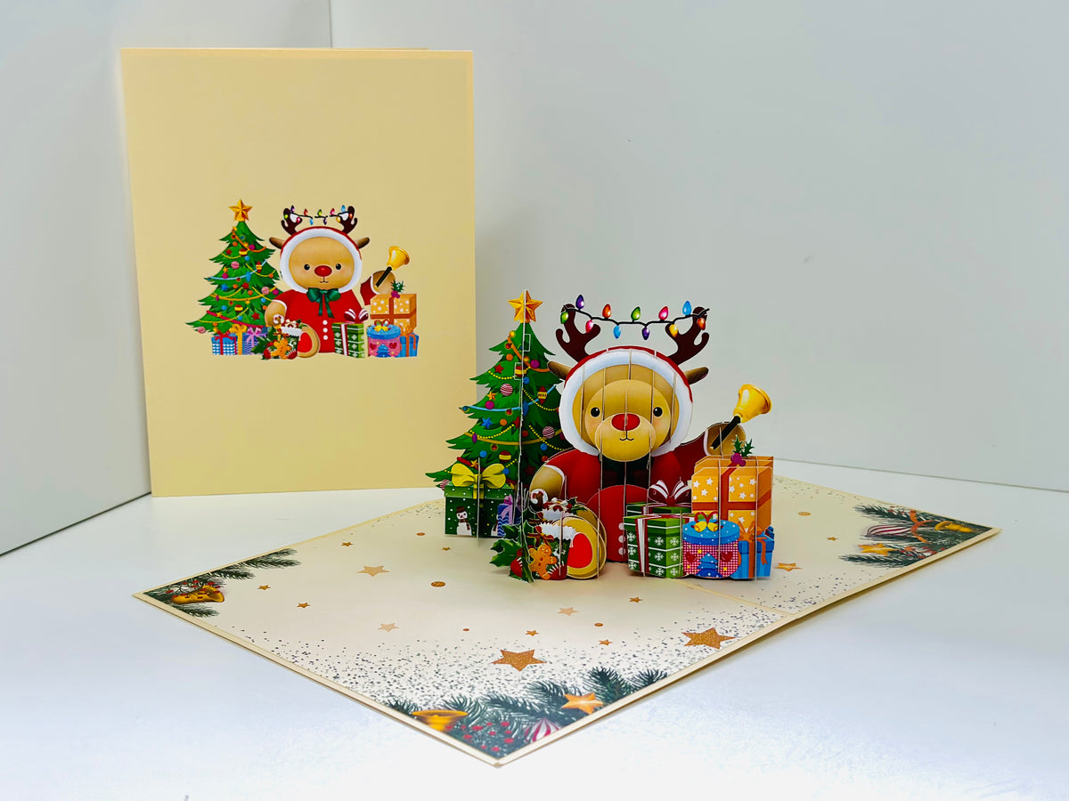 Grumpy Rudolph The Red Nosed Reindeer Origami Pop Cards 3D Pop Up Greeting Card Merry Christmas Thank You Handmade Best Wishes Blank Card Gift Happy Holidays Celebrate the Special Day Moment with Family and Friends