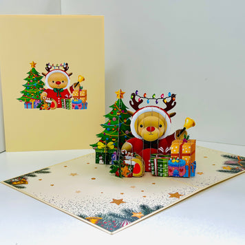 Grumpy Rudolph The Red Nosed Reindeer Origami Pop Cards 3D Pop Up Greeting Card Merry Christmas Thank You Handmade Best Wishes Blank Card Gift Happy Holidays Celebrate the Special Day Moment with Family and Friends
