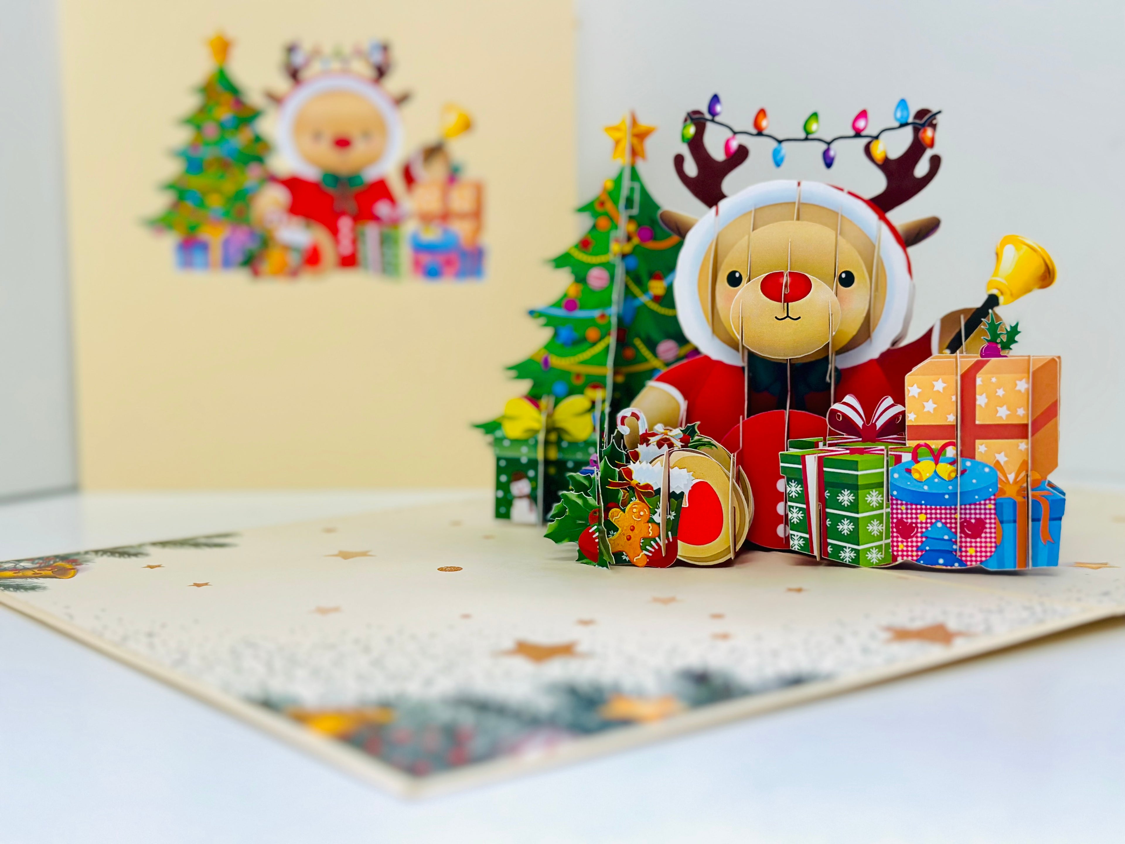 Grumpy Rudolph The Red Nosed Reindeer Origami Pop Cards 3D Pop Up Greeting Card Merry Christmas Thank You Handmade Best Wishes Blank Card Gift Happy Holidays Celebrate the Special Day Moment with Family and Friends