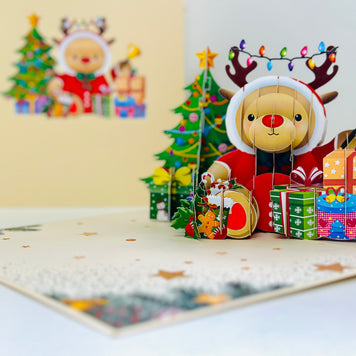 Grumpy Rudolph The Red Nosed Reindeer Origami Pop Cards 3D Pop Up Greeting Card Merry Christmas Thank You Handmade Best Wishes Blank Card Gift Happy Holidays Celebrate the Special Day Moment with Family and Friends