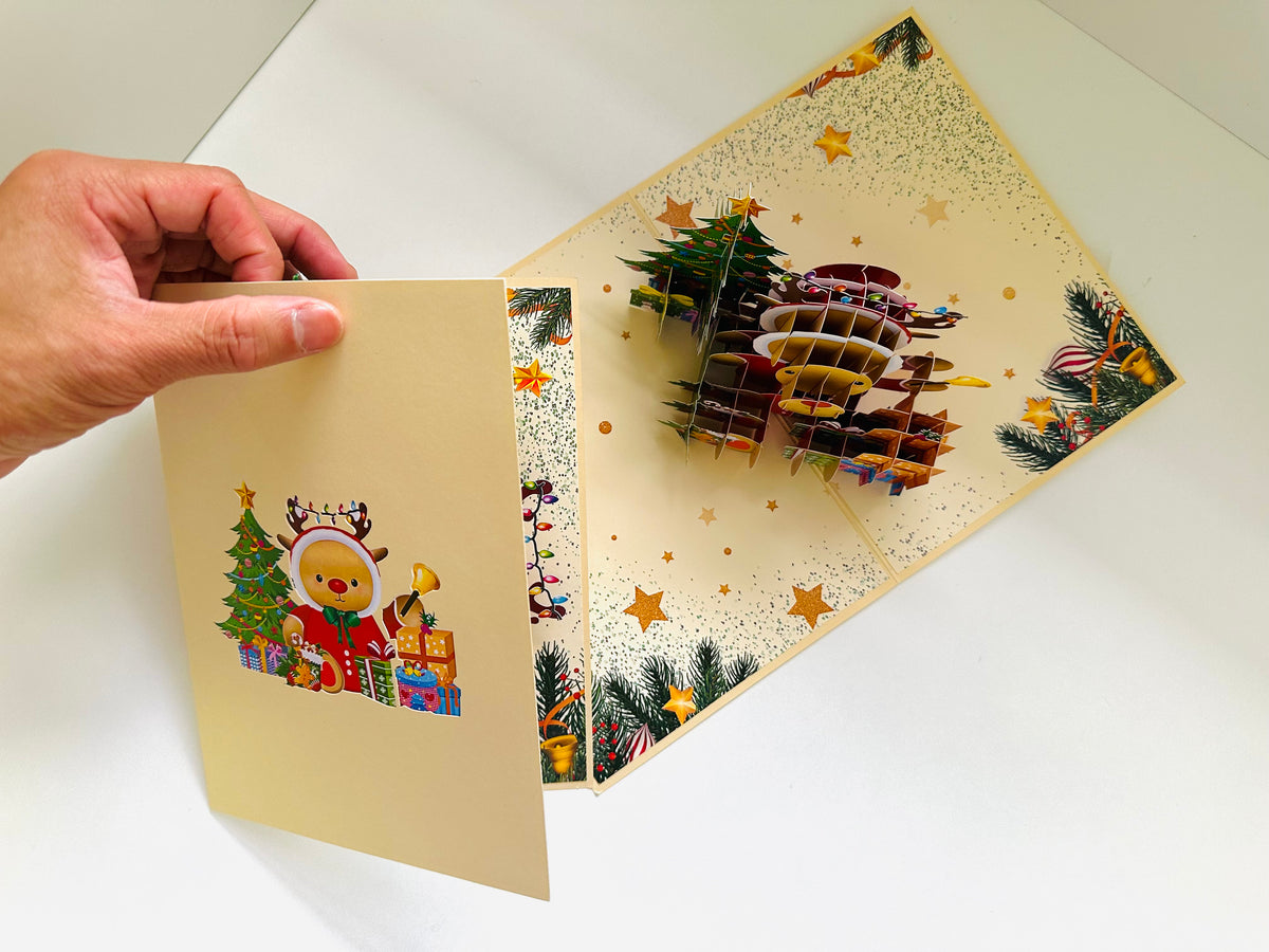 Grumpy Rudolph The Red Nosed Reindeer Origami Pop Cards 3D Pop Up Greeting Card Merry Christmas Thank You Handmade Best Wishes Blank Card Gift Happy Holidays Celebrate the Special Day Moment with Family and Friends