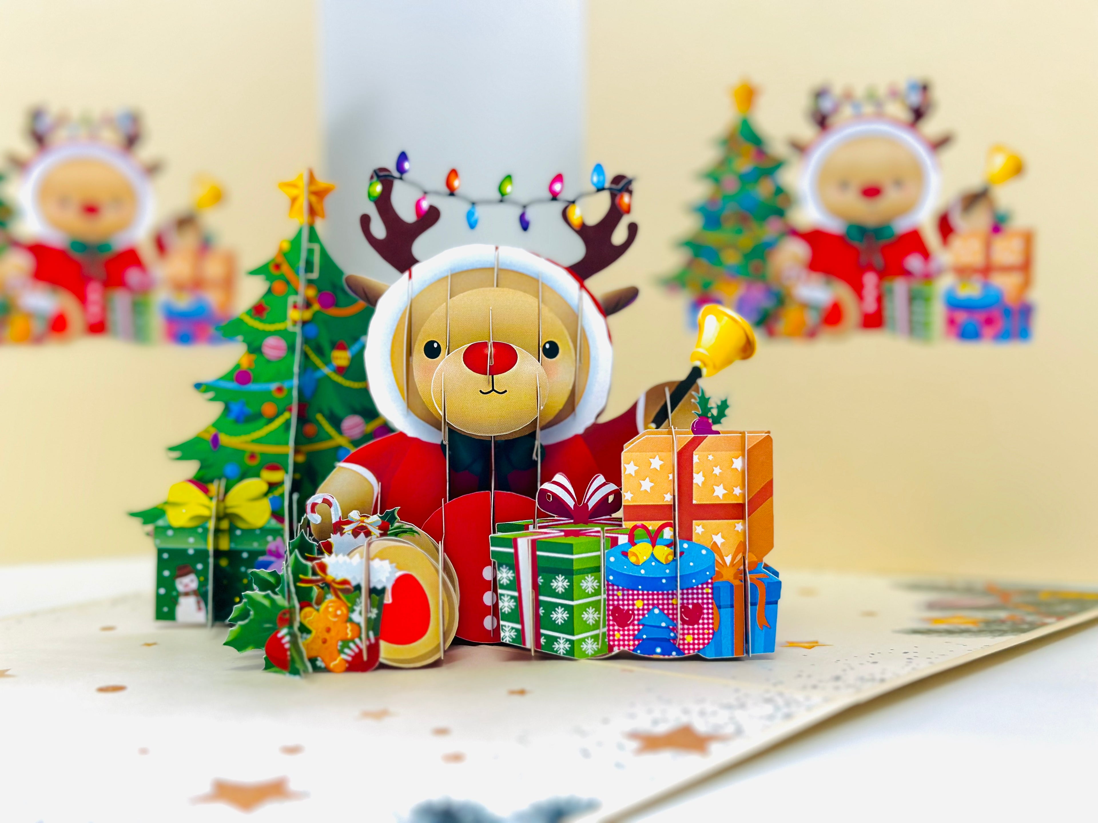 Grumpy Rudolph The Red Nosed Reindeer Origami Pop Cards 3D Pop Up Greeting Card Merry Christmas Thank You Handmade Best Wishes Blank Card Gift Happy Holidays Celebrate the Special Day Moment with Family and Friends