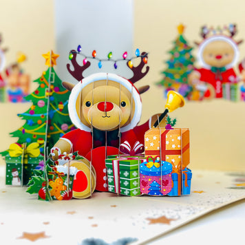 Grumpy Rudolph The Red Nosed Reindeer Origami Pop Cards 3D Pop Up Greeting Card Merry Christmas Thank You Handmade Best Wishes Blank Card Gift Happy Holidays Celebrate the Special Day Moment with Family and Friends