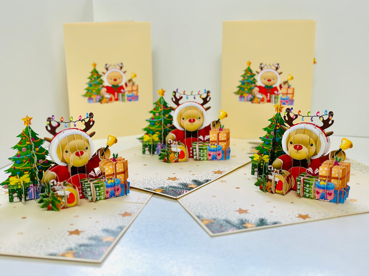 Grumpy Rudolph The Red Nosed Reindeer Origami Pop Cards 3D Pop Up Greeting Card Merry Christmas Thank You Handmade Best Wishes Blank Card Gift Happy Holidays Celebrate the Special Day Moment with Family and Friends