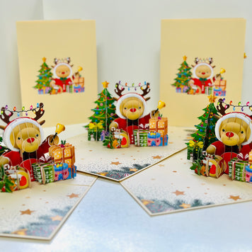 Grumpy Rudolph The Red Nosed Reindeer Origami Pop Cards 3D Pop Up Greeting Card Merry Christmas Thank You Handmade Best Wishes Blank Card Gift Happy Holidays Celebrate the Special Day Moment with Family and Friends