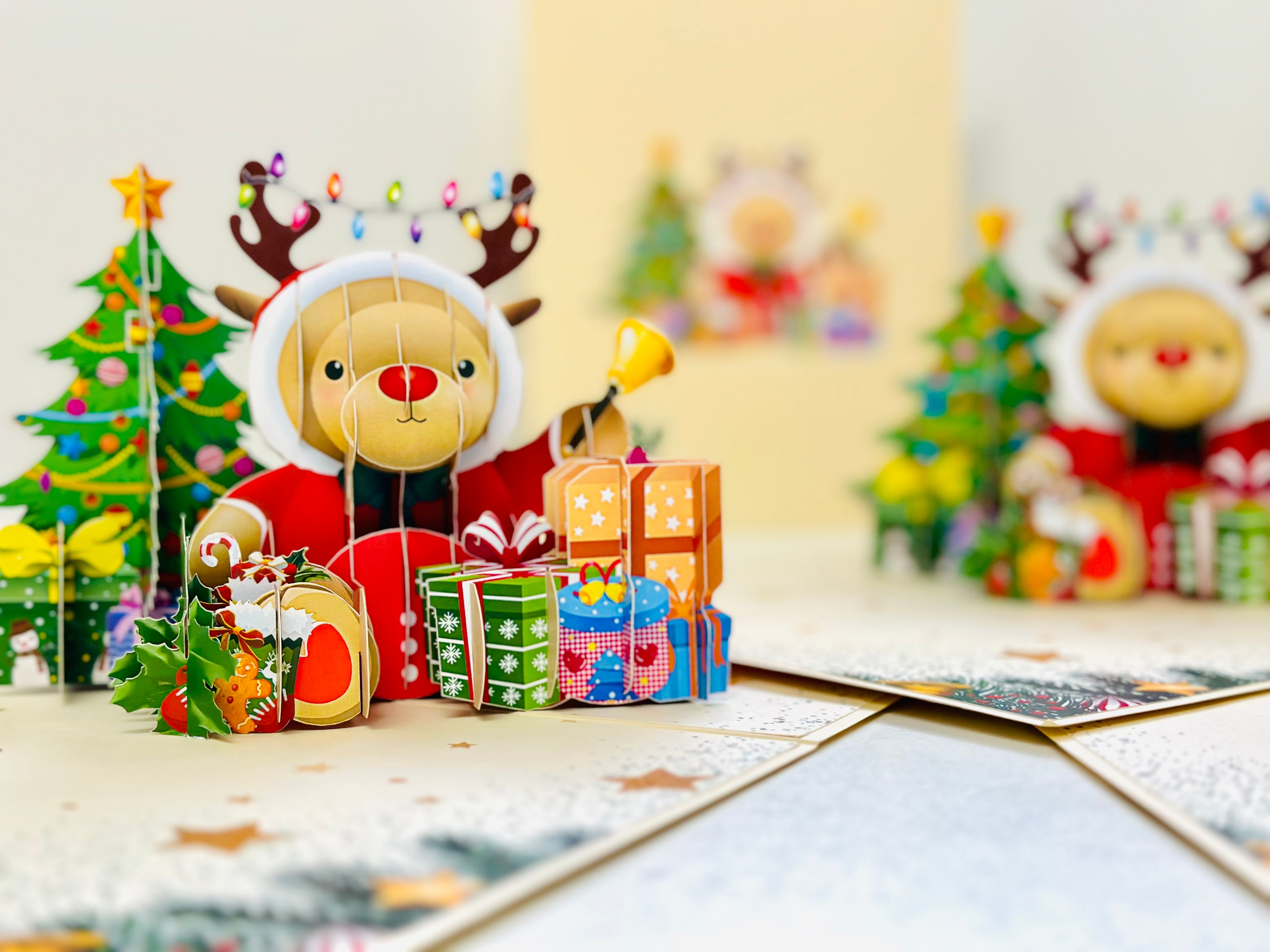Grumpy Rudolph The Red Nosed Reindeer Origami Pop Cards 3D Pop Up Greeting Card Merry Christmas Thank You Handmade Best Wishes Blank Card Gift Happy Holidays Celebrate the Special Day Moment with Family and Friends